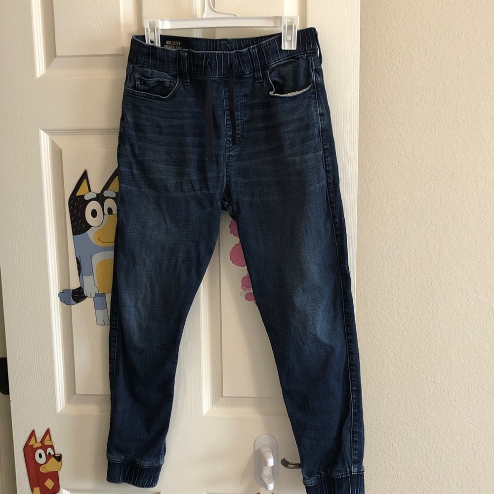 Hollister Men's Denim Jogger Pants Blue Jeans Drawstring Cuffed Size S